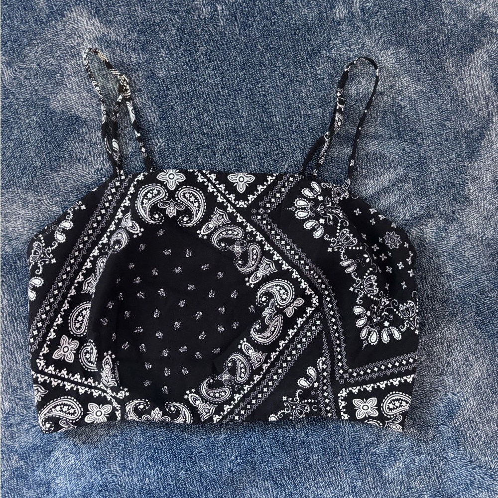 Altar'd State Black and White Paisley Crop Top